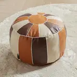 Louis Donné Pouf Ottoman Cover, Handmade Faux Leather Marokkanischer Stil, Ungefüllte Pouf Ottomane, 53,3 cm rund, Boden Kleiner Sitzsack Stuhl, Fußstütze für Wohnzimmer