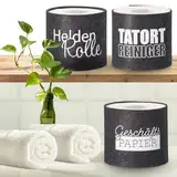 Bada Bing 3er Set Filz Toilettenpapier Banderole mit lustigen Sprüchen in ANTHRAZIT - Klorollenverstecker originelles Geschenk - Hülle als Aufbewahrung für Klopapier - Klorollenhalter Deko Badezimmer