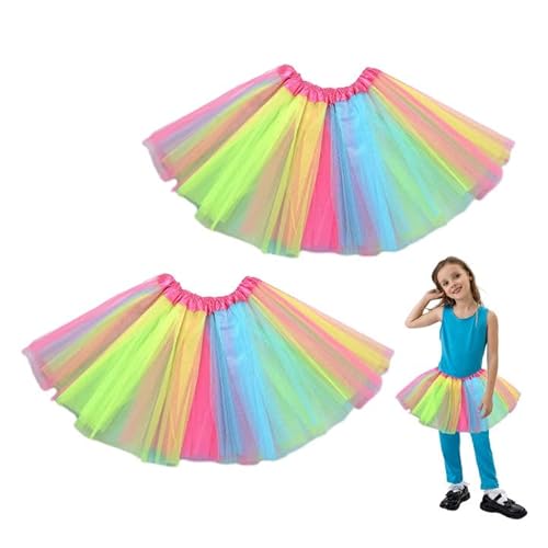 EUPSIIU 2 Stück Mädchen Regenbogen Tüllrock Rock Tütü, Damen Tütü Rock Minirock, Bunte Lagen Regenbogen Tutu Rock Ballett Tanz Party, Kleid Tutu Prinzessin Tanzrock Tanzkleid für Damen (Bunt)