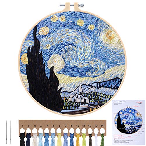 MWOOT Stickerei Starter Kit,DIY Handgemachte Kreuzstich Set, Anfänger Embroidery Cross Stitch Starter Kit für Erwachsene (Sternenklarer Himmel)