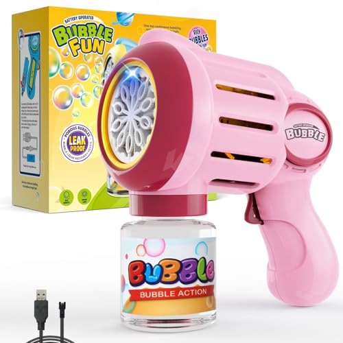 Bombble Seifenblasenpistole für Kinder, Seifenblasenmaschine Kinder 10000+Blasen/Min mit Seifenblasenlösung,Seifenblasenspielzeug Geschenk für Kinder/Geburtstag/Party, Bubble Gun (2030-Pink)