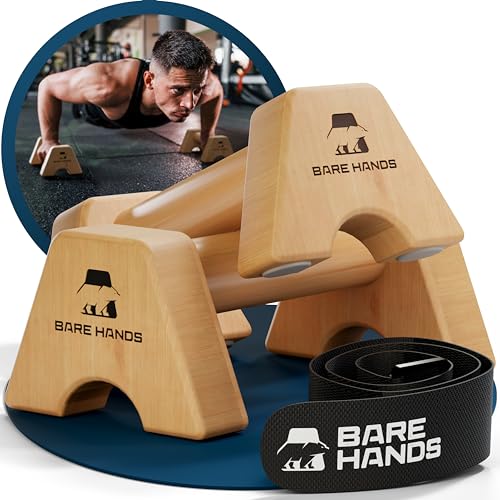 BARE HANDS Liegestützgriffe – 2x gelenksschonende & rutschfeste Holz Liegestützgriffe – Calisthenics Equipment für Indoor & Outdoor – Ideal für Handstand & Liegestütze