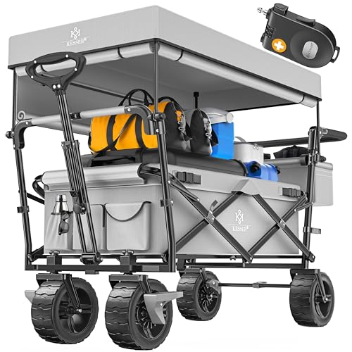KESSER® Bollerwagen faltbar GT9000 Handwagen mit Dach | Transportwagen max. belastbar bis 150kg mit Hartgummi-Räder & Feststellbremsen (Vorne & Hinten) | Inkl. Schloss, Abdeckung, Wetter & Sichtschutz