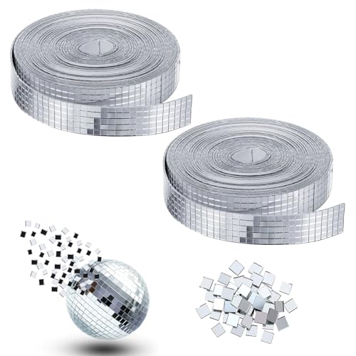 CPYJW 2 Rollen 3200 Stück Spiegelfliesen Selbstklebend,Discokugel Deko Selbstklebende Mosaikfliesen Quadratische Glasspiegel 5 X 5 mm Glas für KTV Hause DIY Handwerk Dekoration (Silber)