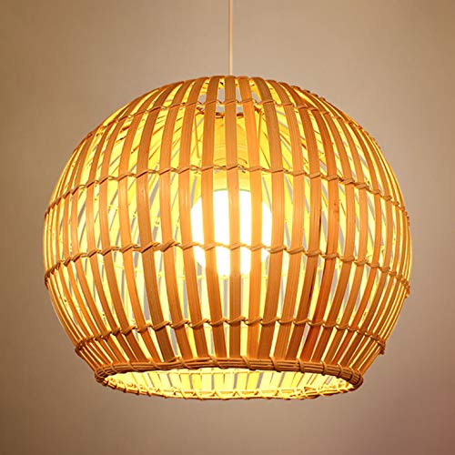 GUANSHAN Rattan Deckenleuchte Pendelleuchte Sphärische Handgewebte Indonesische Rattan Hohle Deckenleuchte Ländlichen Stil Kronleuchter Licht für Bar, Kaffee, Loft, Restaurant, Wohnzimmer