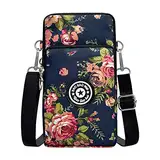 lmytdo Handy Umhängetasche Universal Handytasche Brieftasche Kleine Umhängetasche Kellner Geldbörse Handy Schultertasche Mini Crossbody Tasche Damentasche für Frauen(Blume)