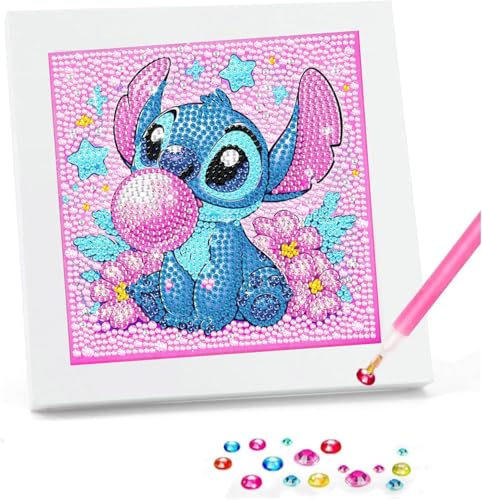 CLYCTIP Stitch Diamond Painting,Diamond Art with Wooden Frame,Cute Cartoon Diamond Art Set,18cm x 18cm (7in x 7in)