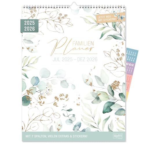 Häfft® Familienplaner XXL 2025/2026 mit 7 Spalten "Blattgold" Wandkalender 33 x 44,3 cm Familienkalender, Wandplaner Laufzeit 18 Monate: Jul 25 bis Dez 26 - nachhaltig & klimafreundlich
