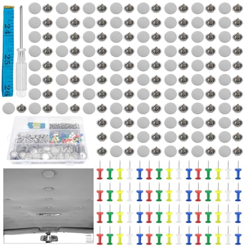 Auto Reparatur Nieten Set, 90 Stück KFZ Dachhimmel Reparatur Nieten, Universal Auto Dach Nieten mit Stecknadeln Schraubendreher Maßband, Ersatz Dachhimmel Reparaturknopf für Alle Autos