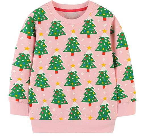 EULLA Kinder Mädchen Jungen Weihnacht Pullover Sweatshirt Weihnachtsoutfit Weihnachtspuli Baumwolle Christmas Xmas Weihnachtsbaum Weihnachtskleidung Gr.98/104 4 Jahre 5# Rosa Weihnachtsbaum DE 104