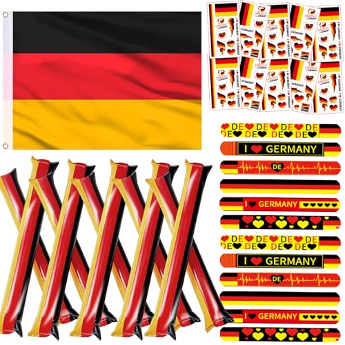 zycBernoi 2024 Dekoration Set, Deutschland Flagge, Cheering Sticks, Flagge Tattoo, Schnapparmbäner für Deutschland Deko EM 2024