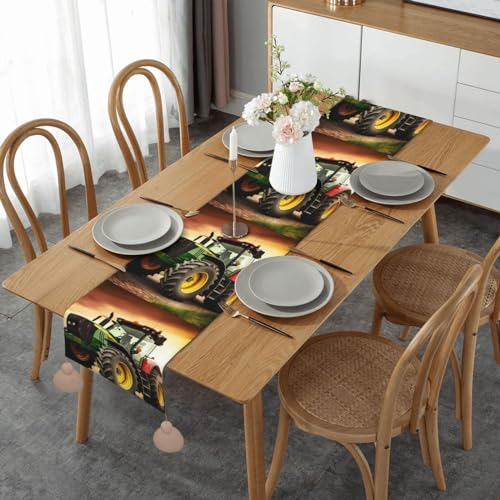 Rustikaler Tischläufer mit Quasten, Traktor-Thema, bedruckt, Bauernhaus-Tischläufer, Heimdekoration, Tischläufer für Party, 35,6 x 152,4 cm