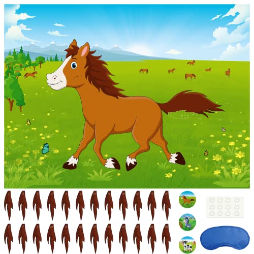 Morcheiong Pin The Tail on The Horse Geburtstagsspiel mit 48 Schwänzen für Kinder auf dem Bauernhof, Geburtstagsparty-Zubehör, Dekorationen, Gefälligkeiten