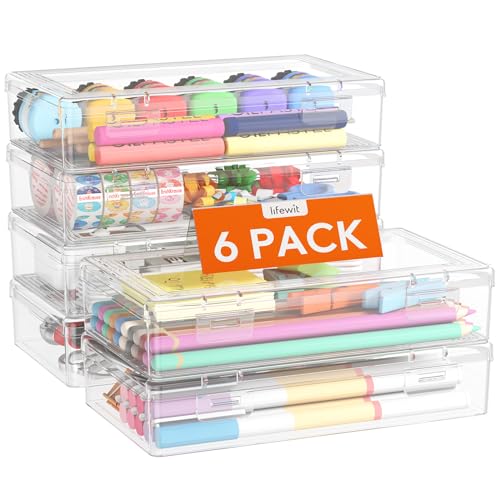 Lifewit Stiftebox mit Snap-Dicht Deckel, Hochwertiges Kunststoff Bürobedarf Organizer, Aufbewahrungsbox für Schreibwaren/Art Supply/Kosmetika/Werkzeugteile/Craft, Durchsichtige, 1L, 6 Pack