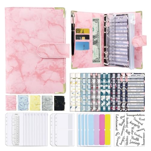 OralGos PU Budget Binder Set mit Cash Envelopes, Card Pocket, Budget Sheets, Label Stickers for Budget Notebook Money Saving