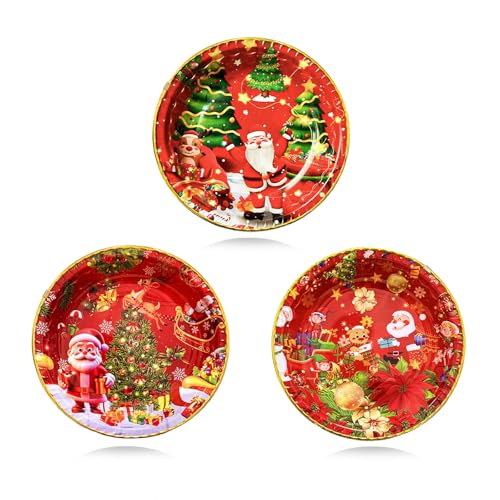 KEELYY Weihnachtsteller 3er-Set, 22cm Ø Teller für Weihnachten, Nikolaus, Advent, Wiederverwendbare Snackteller Dekoteller mit weihnachtlichen Motiven, Tischdekoration für Weihnachten