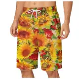 Männer Kurze Kleidung mit Print Männer Casual Blumendruck Shorts Sommer Hawaii Urlaub Strand Blumenhose Herren Kurze Sporthose Shorts für Festivals Party (Yellow, L)