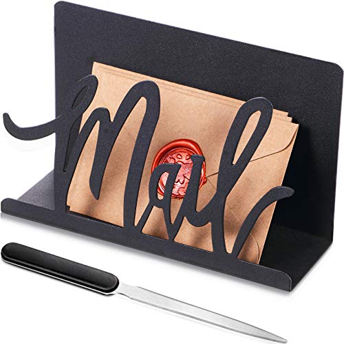 Mail Halter Ausschnitt Metall Brief Halter Arbeitsplatte Organizer Mail Schriftzug Ständer mit Brieföffner für Wohnung Büro Schule Dokumenten Rechnung (Schwarze Künstlerische Schriftart)