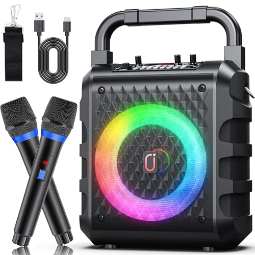 HWWR Karaoke Maschine mit 2 drahtlosenMikrofones, Tragbaren Bluetooth Lautsprecher, Karaoke Anlage für Karaoke, Hausparty, PA-System für Erwachsene Partybox Unterstützt TF/USB, AUX,Rec