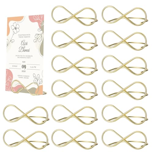 16 STK Tischkartenhalter Hochzeit, Gold Metall Menükartenhalter, Tischnummer Halter Ständer, Tischkartenclips, Sitzetiketten Nachrichtenclips für Hochzeit Party Tischdekoration Foto Displayständer