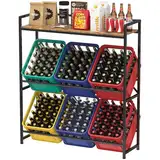 Lifewit Getränkekistenregal mit Ablage, 32D x 104W x 117.3H cm Regale für Getränkekisten für 6 Kisten, Freistehend Kistenständer Getränkeregal Wasserkistenregal Bierkistenregal Kistenregal, Schwarz