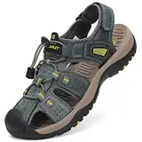 FLARUT Sandalen Herren Outdoorsandalen Trekkingsandalen Leder Wandersandale Sportsandalen(grau,41)