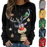 Weihnachtspullover Damen,Weihnachtspulli Damen,Christmas Sweater Damen Christmas Jumper Weihnachts Sweatshirt Damen Rentier Pullover Damen Sweatshirt Damen Ohne Kapuze Damen Weihnachtsoutfit