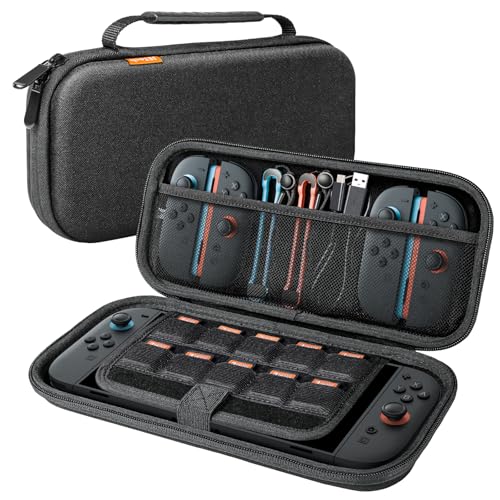 JETech Tragetasche für Nintendo Switch 2 (2025) 7,9 Zoll, Hartschale Tragbare Reisetasche mit 10 Spielkarten Steckplatz und Zubehör Tasche, Leicht Anti-Kratz Schutz (Schwarz)