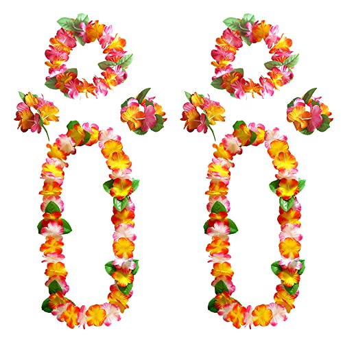 AWCIGG Hawaii Blumenkette Set 8 Stück Hawaii Kette Blumen mit 4 Armbänder 2 Stirnbänder 2 Halsketten Hawaii Leis Garlands für Beach Aloha Luau Party Accessoires Hula Girlande