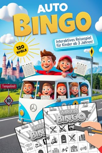 Auto-Bingo! Interaktives Reisespiel für Kinder ab 3 Jahren: Besiegen Sie die Langeweile bei jeder Autofahrt mit dieser unterhaltsamen Aktivität für lange Fahrten, Autobahnen, Ferien und Feiertage