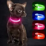 Wiederaufladbares LED-Welpenhalsband, YFbrite LED-Katzenhalsband, Bequem Leuchtende Welpenhalsbänder, Verstellbares Reflektierendes Welpen-Gehlichthalsband für Sicherheit (Rosa, XS)