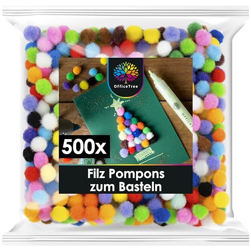 OfficeTree 500 Bunte Pompons zum Basteln 10mm - Filzkugeln Bunt Klein - Mini Pompons Bunt - Pompoms zum Basteln für Kinder und Erwachsene - Dekorieren Verzieren Nähen DIY