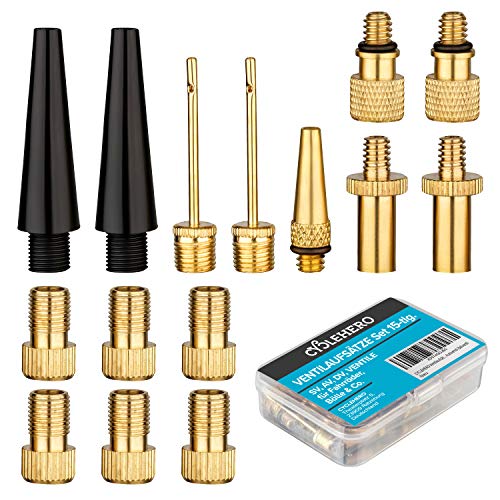 Fahrradventil Adapter Set 15-teilig - Premium Adapter Französisches Ventil, Autoventil Adapter und Dunlop Ventil Adapter Set - Inkl. Ballpumpe Nadeln - Praktisches Ventiladapter Set von CYCLEHERO