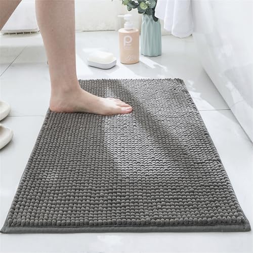 Surwin Chenille Badematte rutschfest Badteppich Weich Flauschig Badezimmermatten Badezimmerteppich Saugfähig Waschbar Badvorleger Fußmatte für Badezimmer Toilette Küche (Dunkelgrau,40x60cm)