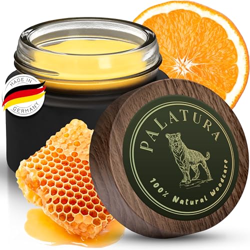 PALATURA 100% Natural Woodcare, natürliche Holzpflege, Premium Holzwachs, Holzschutz innen und außen, Möbelwachs, Möbelpflege mit Bienenwachs und Leinöl, 100ml, sehr ergiebig