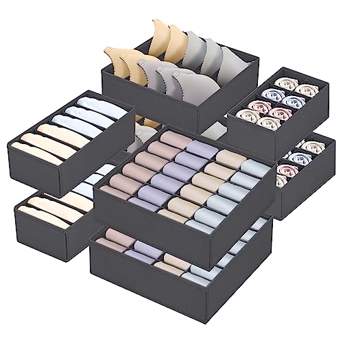 FAMKEEP 8er-Set Aufbewahrungsbox für Unterwäsche,Kleiderschrank Organizer,Faltbare Unterwäsche Organizer Schublade, Ordnungssystem Kleiderschrank für BHS, Krawatten, Socken,Grau