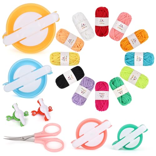 Aeelike Pom Pom Maker Kit mit 1 Stabile Schere, Fluff Ball Weaver Nadel PomPom Maker Sets-DIY Pompoms Handwerk Puppe Making Kits -19 Pcs Wool Garn Knitting Handwerk Werkzeug Set