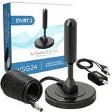 VSG24 DVBT2 Antenne mit Verstärker 36Dbi+ HDTV Zimmerantenne für Fernseher, max. Signalqualität durch ALU-Kern, 5m Kabel DVB-T2 Antenne Fernseher freenet tv innen außen