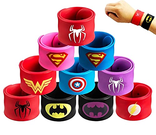 KAHEIGN 10Pcs Armband Superhelden Schnapparmband für Kinder, Silikon Wristband Schnapparmbänder Set für Geburtstag Mitgebsel Kinder Jungen oder Mädchen