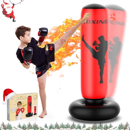 X XBEN 170CM Boxsack für Kinder, Größere Stabile Aufblasbarer Boxsack, Standboxsack für Kinder ab 3-12 Jahre, Stehender Boxsack, Geschenke für Kinder zum Üben von Karate, Taekwondo und MMA, Rot