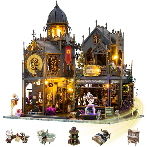 Mostop DIY Miniature House,Miniatur Haus, Holz puppenhaus-Bausatz MiniaturhausBausatz mit LED-Licht,Kreative Raum-Idee für Erwachsene Magisches Haus DIY-Bausätze (Huoluo Castle)
