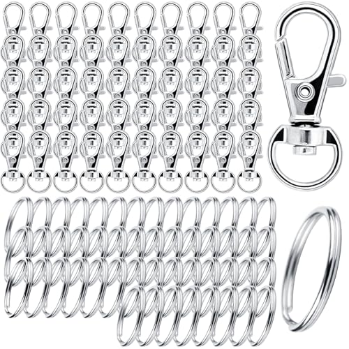 UIEHII 100 Stück Schlüsselringe Karabiner Schlüsselanhänger Ringe Basteln Selber Machen Karabinerhaken Klein mit Drehgelenk Schlüsselkarabiner Key Ring Metall für DIY Keychain Anhänger Basteln Silber