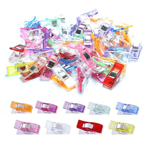AMZFUK Stoffklammern, 100 Pack, 9 Farben, Kunststoff und Metall, S, Dekorative, Quilting Clips, Häkeln, Nähen