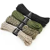 PUWOWYE 40m Paracord 4mm, 4 Stück 33ft Type III Paracord Schnüre Seil 7 Kern-Strängen, Nylonseil Paracord aus reißfestem 100% Nylon, Hält bis zu 250kg, Ideal für Outdoor Survival Camping, 132ft