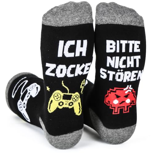 Aurasky Lustige Socken Zocken Geschenk, Zocker Socken mit Spruch BITTE NICHT STÖREN ICH ZOCKE, Gaming Socken Geschenke für Männer, Coole Geschenke für Teenager