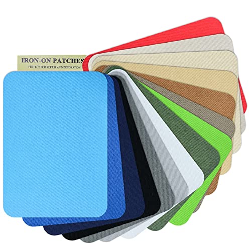 AXEN 15PCS Iron on Repair Patches, 100% Cotton Fabirc Mending Patches for Clothing, Pants, Dress, Shirts, Coats, Jeans and More, Mixed Colors