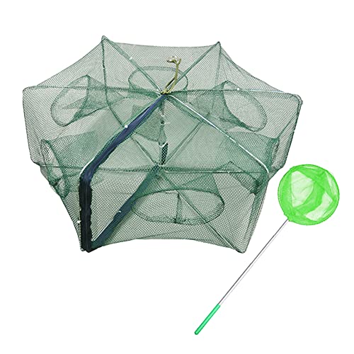 Angeln Reuse, ZffXH Nylon Faltbare Köderfalle Fischernetz Angeln Trap Net 6 Löche Cast Mesh Trap Reusen Krebsreuse Gefaltet Aalreus zum Angeln Aller Arten von Krabben Garnelen Hummer