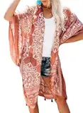 breezy lane Damen Badeanzug Cover Up Kimono Boho Loose Sommer Strickjacke Bikini Beachwear Cardigan Resort Bekleidung