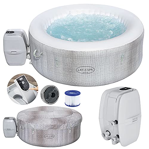 Whirlpool Bestway aufblasbar grau │ 180x66cm inkl. Filter Pumpe Abdeckung Heizung │ Massagefunktion Pool Outdoor (1 x Whirlpool grau)