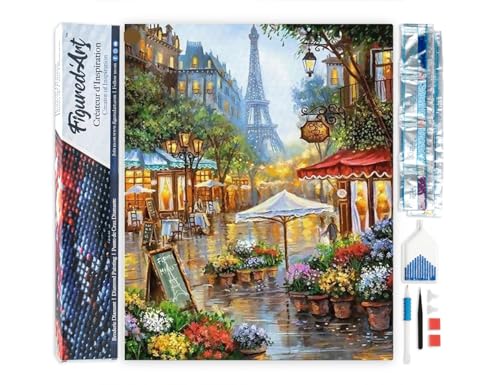 Figured'Art Diamond Painting Erwachsene 40x50cm Ganze Leinwand gerollt Blumenhändler in Paris 5D Bilder Eckige Steine - DIY Set Basteln